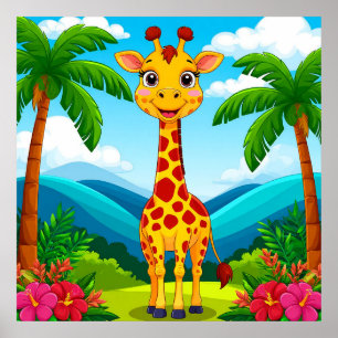 Tecknad giraff safari djur väggkonst   Barnrum