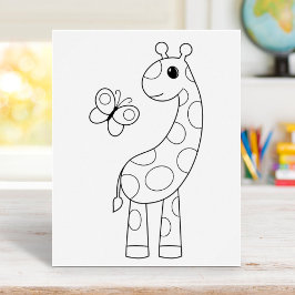 Tecknad Giraffe and Butterfly Coloring Page Poster