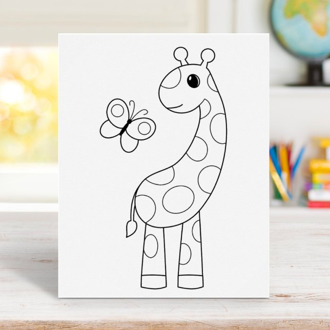 Tecknad Giraffe and Butterfly Coloring Page Poster (Skapare uppladdad)