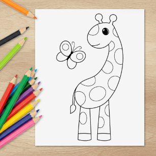 Tecknad Giraffe and Butterfly Coloring Page Stämpel