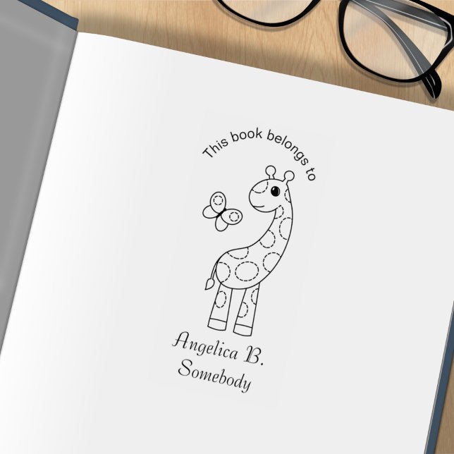 Tecknad Giraffe and Butterfly Färg Me Bookplate Stämpel (Skapare uppladdad)