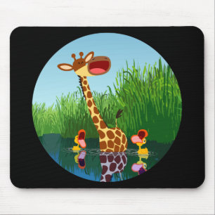 Tecknad Giraffe&Anka (via telescope) Mousepad Musmatta
