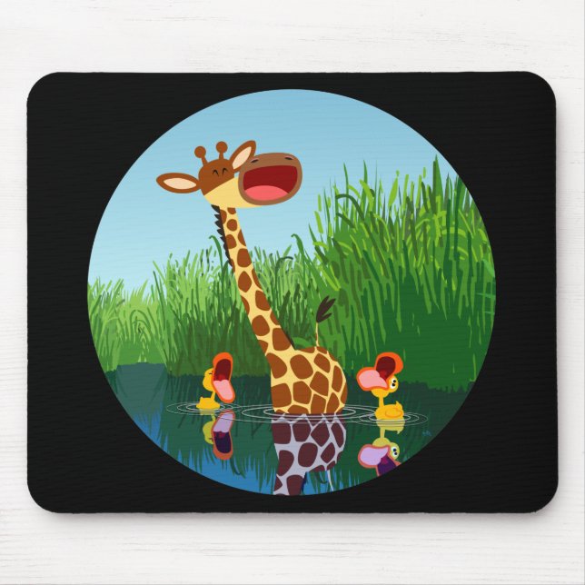 Tecknad Giraffe&Anka (via telescope) Mousepad Musmatta (Framsidan)
