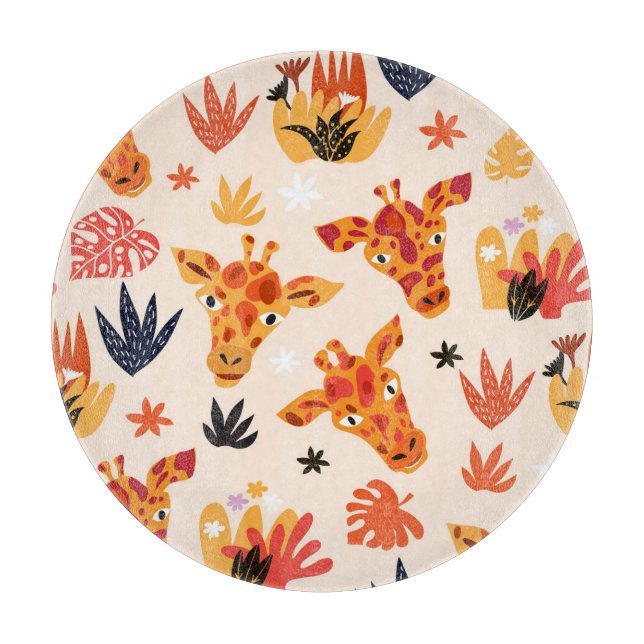 Tecknad Giraffe: Blommigt Savanna Mönster (Framsidan)