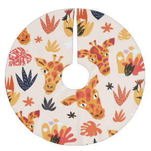 Tecknad Giraffe: Blommigt Savanna Mönster Julgransmatta Borstad Polyester