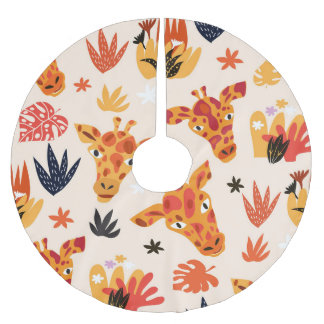 Tecknad Giraffe: Blommigt Savanna Mönster Julgransmatta Borstad Polyester
