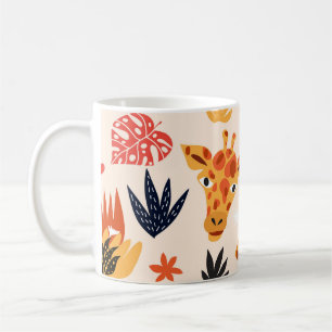 Tecknad Giraffe: Blommigt Savanna Mönster Kaffemugg