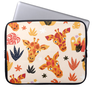 Tecknad Giraffe: Blommigt Savanna Mönster Laptop Fodral