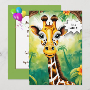 Tecknad Giraffe Födelsedagsfest Inbjudningar