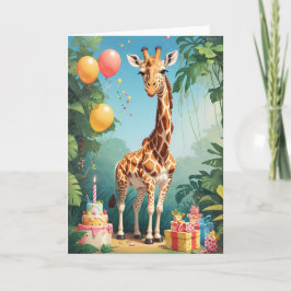 Tecknad Giraffe med ballonger och kummel|-kort Kort