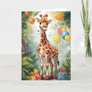 Tecknad Giraffe med ballonger & Presenter   Kort