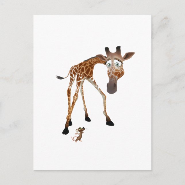 Tecknad Giraffe och mus Vykort (Framsida)