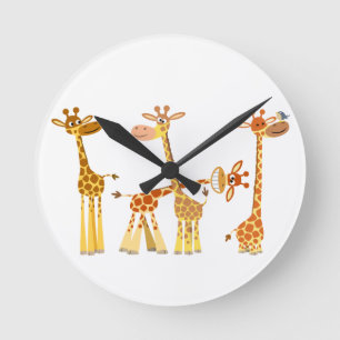 Tecknad Giraffes: Herd Wall Clock Rund Klocka