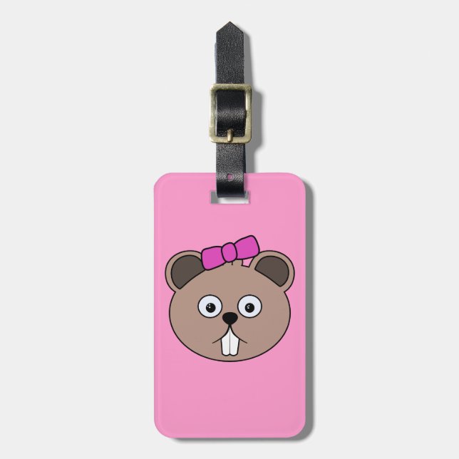 Tecknad Girl Beaver Ansikte Luggage Tag Bagagebricka (Vertikal Framsida)