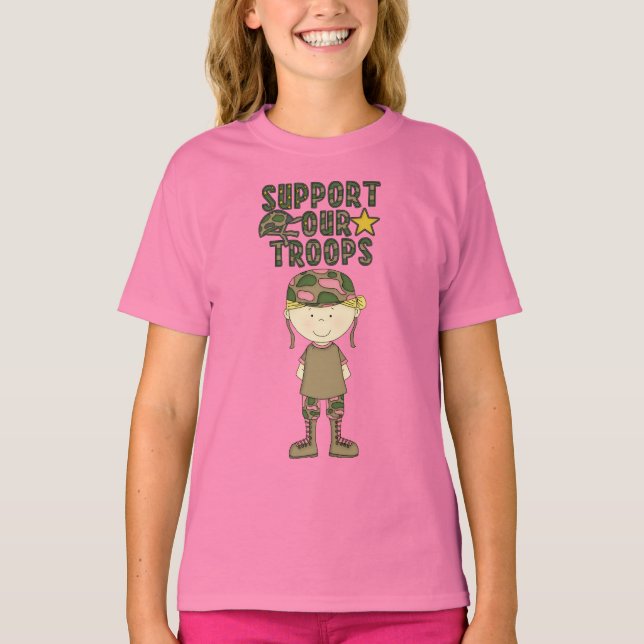 Tecknad Girl Camo Military Soldier Youth T-Shirt (Framsida)