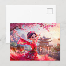 Tecknad Girl Dancing med Cherry Blommars i mars