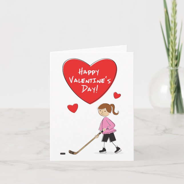Tecknad Girl Hockey Valentiness Card Helgkort (Framsida)