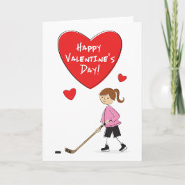Tecknad Girl Hockey Valentiness Card Helgkort
