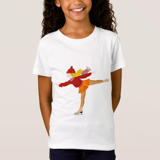 Tecknad Girl Ice Skating Winter clipart T Shirt (Framsida)