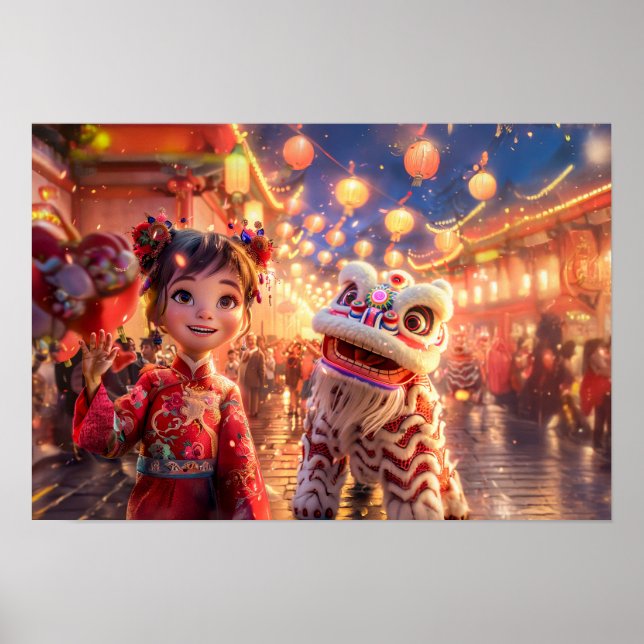 Tecknad Girl in Dragon Costume for Chinese New Yea Poster (Framsidan)
