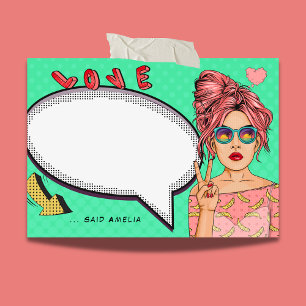 Tecknad Girl Pop Art Tal Bubble Coola Personlig Post-it Block