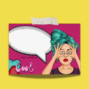 Tecknad Girl Pop Art Tal Bubble Rosa Personlig Post-it Block