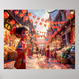 Tecknad Girl with Porcelain Bowl of Strawbär at Poster