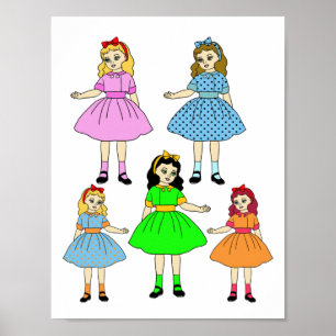 Tecknad Girls Pappra dockor konsthandel lakan Poster