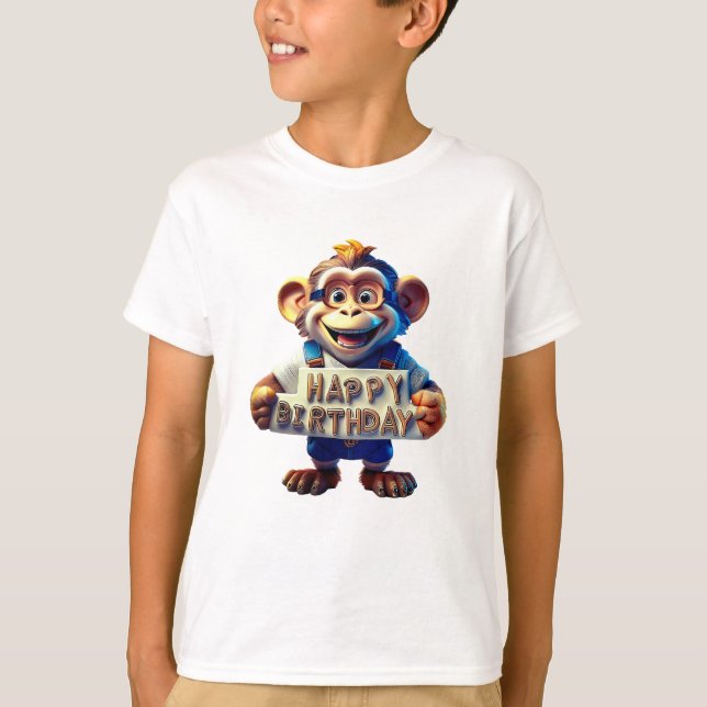 Tecknad Glad födelsedag En söt apa Illustration T Shirt (Framsida)