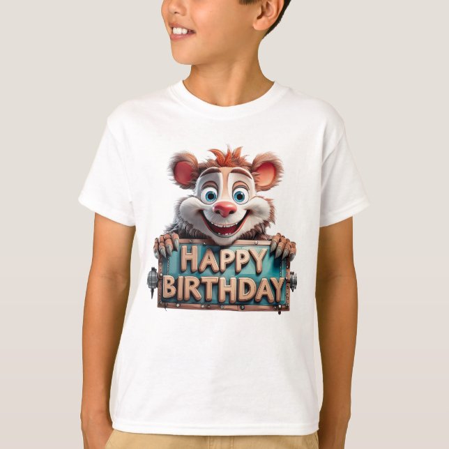Tecknad Glad Födelsedag Illustration T Shirt (Framsida)