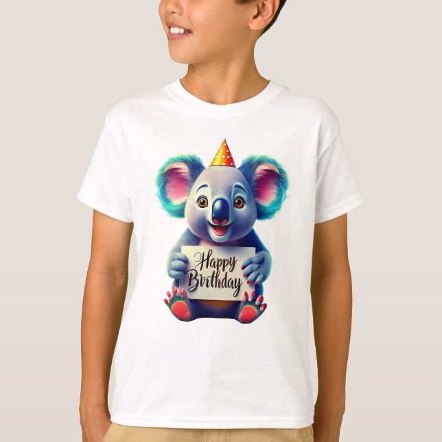 Tecknad glad födelsedag koala björn illustration t shirt (Framsida)