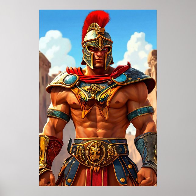 Tecknad Gladiator Romersk Krigare Historieteckenäl Poster (Framsidan)