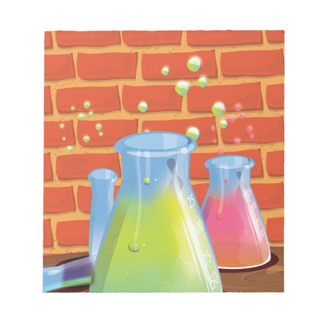 Tecknad Glass Science-utrustning i bänk Anteckningsblock (Framsida)