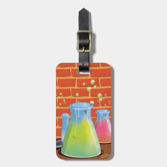 Tecknad Glass Science-utrustning i bänk Bagagebricka (Vertikal Framsida)