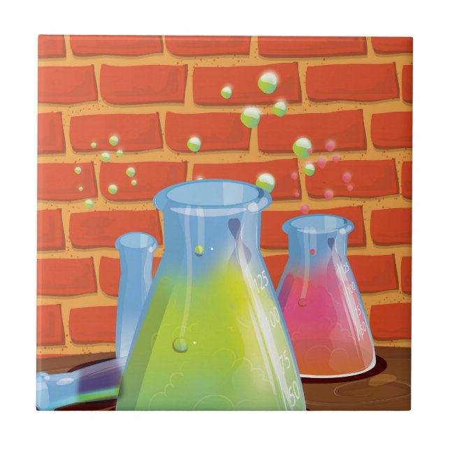 Tecknad Glass Science-utrustning i bänk Kakelplatta (Framsidan)