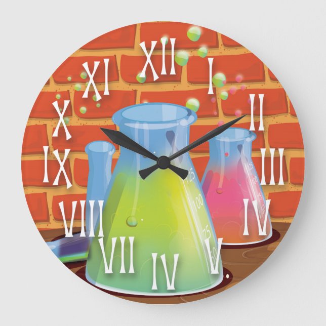 Tecknad Glass Science-utrustning i bänk Stor Klocka (Framsida)