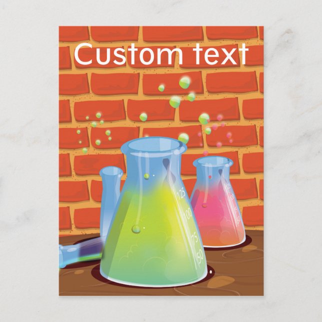 Tecknad Glass Science-utrustning i bänk Vykort (Framsida)