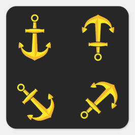 Tecknad Golden Boat Anchor Set Fyrkantigt Klistermärke