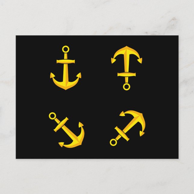 Tecknad Golden Boat Anchor Set Helg Vykort (Framsida)