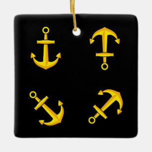 Tecknad Golden Boat Anchor Set Julgransprydnad Keramik