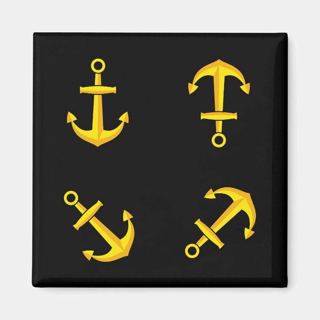 Tecknad Golden Boat Anchor Set Magnet (Framsidan)