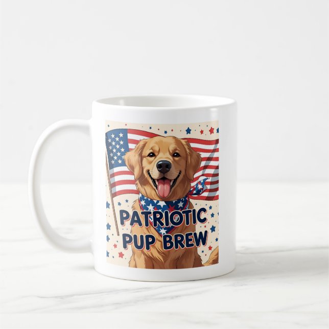 Tecknad Golden Retriever Patriotic Kaffemugg (Vänster)