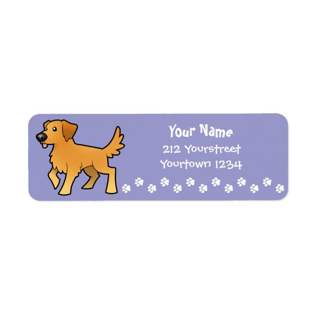 Tecknad Golden Retriever Returadress Etikett (Framsidan)