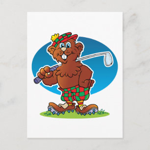 Tecknad Gopher Golfing Vykort