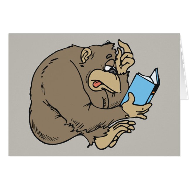 tecknad gorilla som läser bok hälsningskort (Framsidan Horizontal)