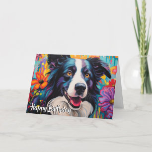 Tecknad Gräns Collie i en Garden Anpassningsbar Kort