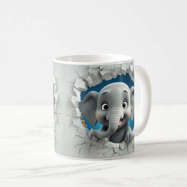 Tecknad Grått Elefantbryggning genom lätt Grått Kaffemugg (Framsida höger)