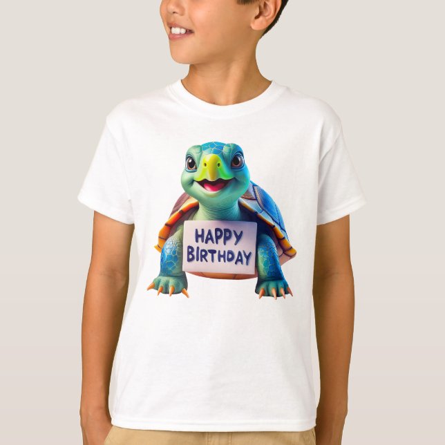 Tecknad Grattis på födelsedagen Cute Turtle Illust T Shirt (Framsida)