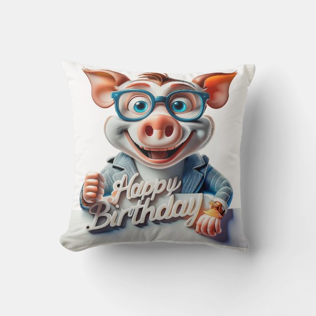 Tecknad Grattis på födelsedagen Illustration A Söt Kudde (Framsida)