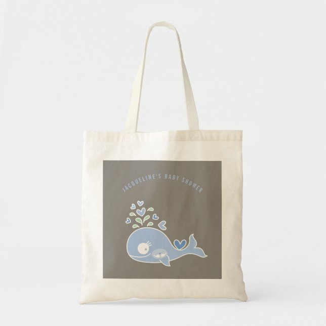 Tecknad Gravid Blue Mamma Whale Boy Shower Tygkasse (Framsidan)